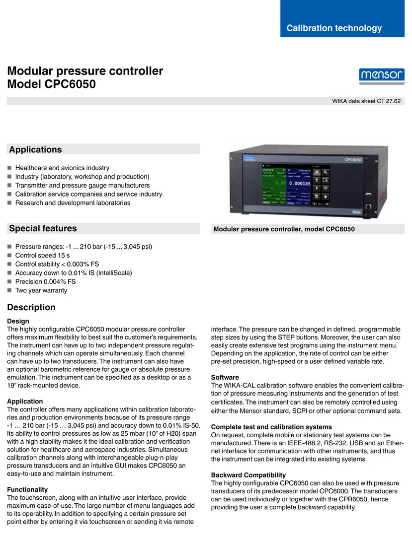 Pressure controller (Model CPC6050) jungjinsystem